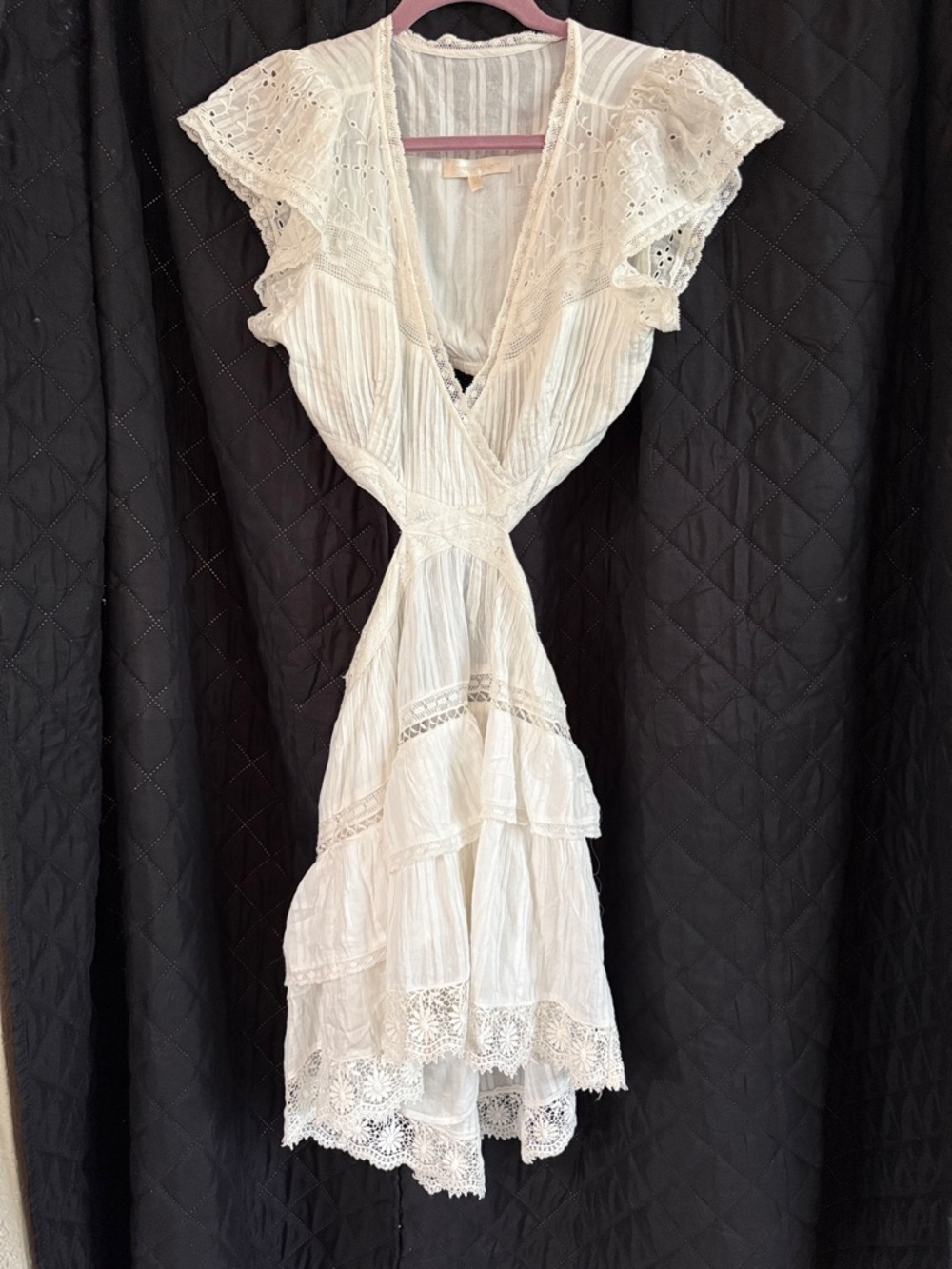 LoveShackFancy Audrina White Cutout Broderie Cotton Mini Dress Size M - Picture 6 of 14